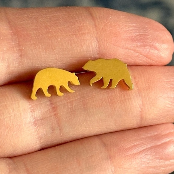 Stainless Steel Gold Polar Bear Stud Earrings - Picture 6 of 8